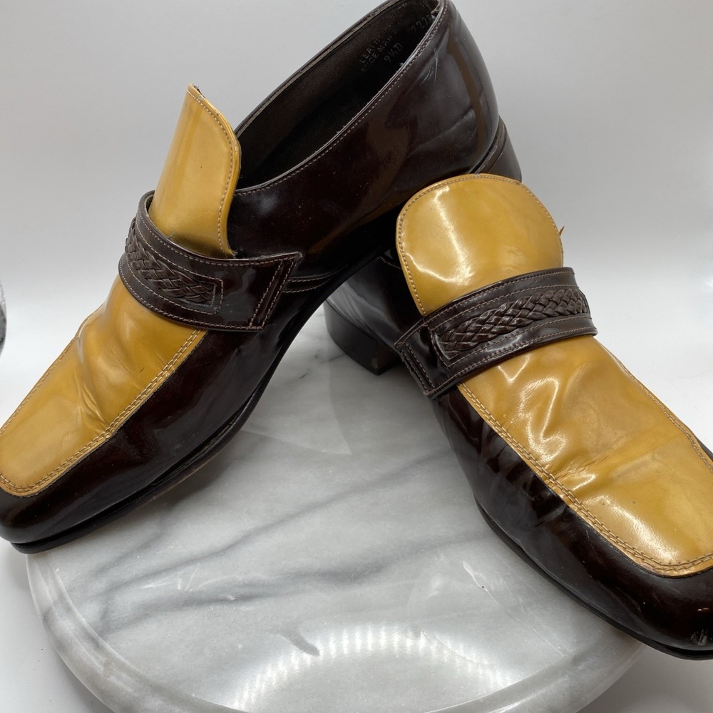 Father and Son Loafers Men's 19.5D Patent Leather Brown / Yellow Dress Shoes - Picture 12 of 16